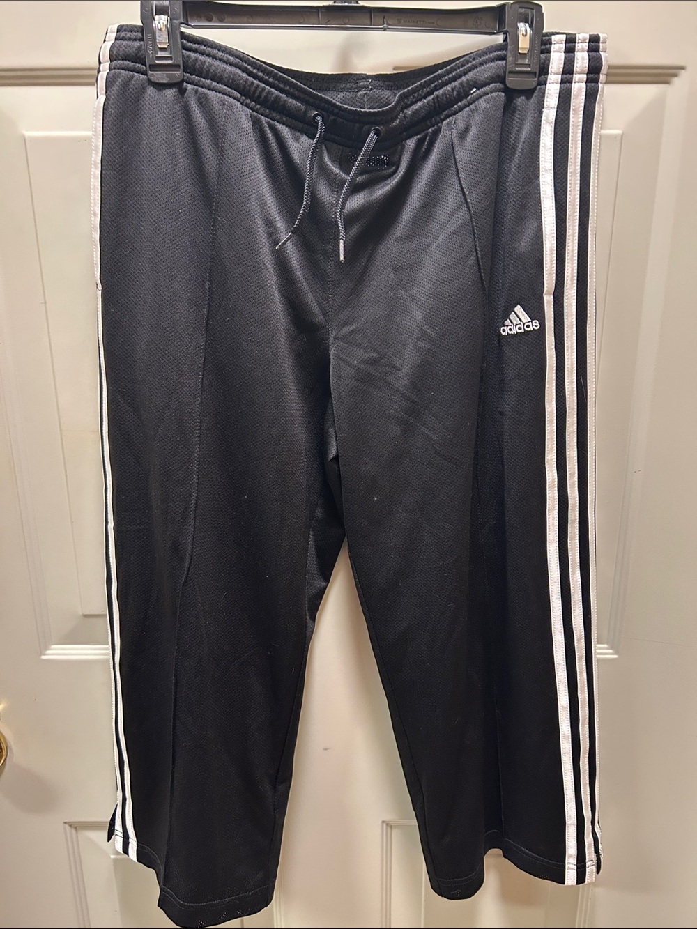 adidas Black Capri Track Pants with White Three-Stripes